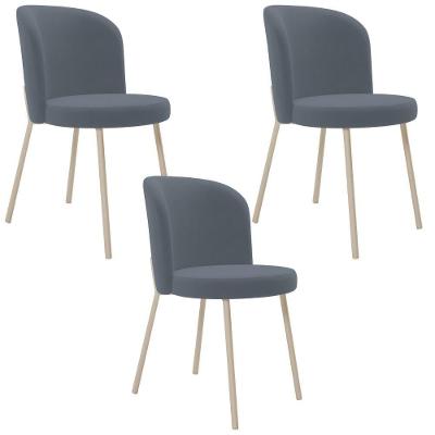 Kit 03 Cadeiras Para Sala De Jantar Cozinha Estofada Gavi Arena L02 Suede Cinza - Lyam Decor