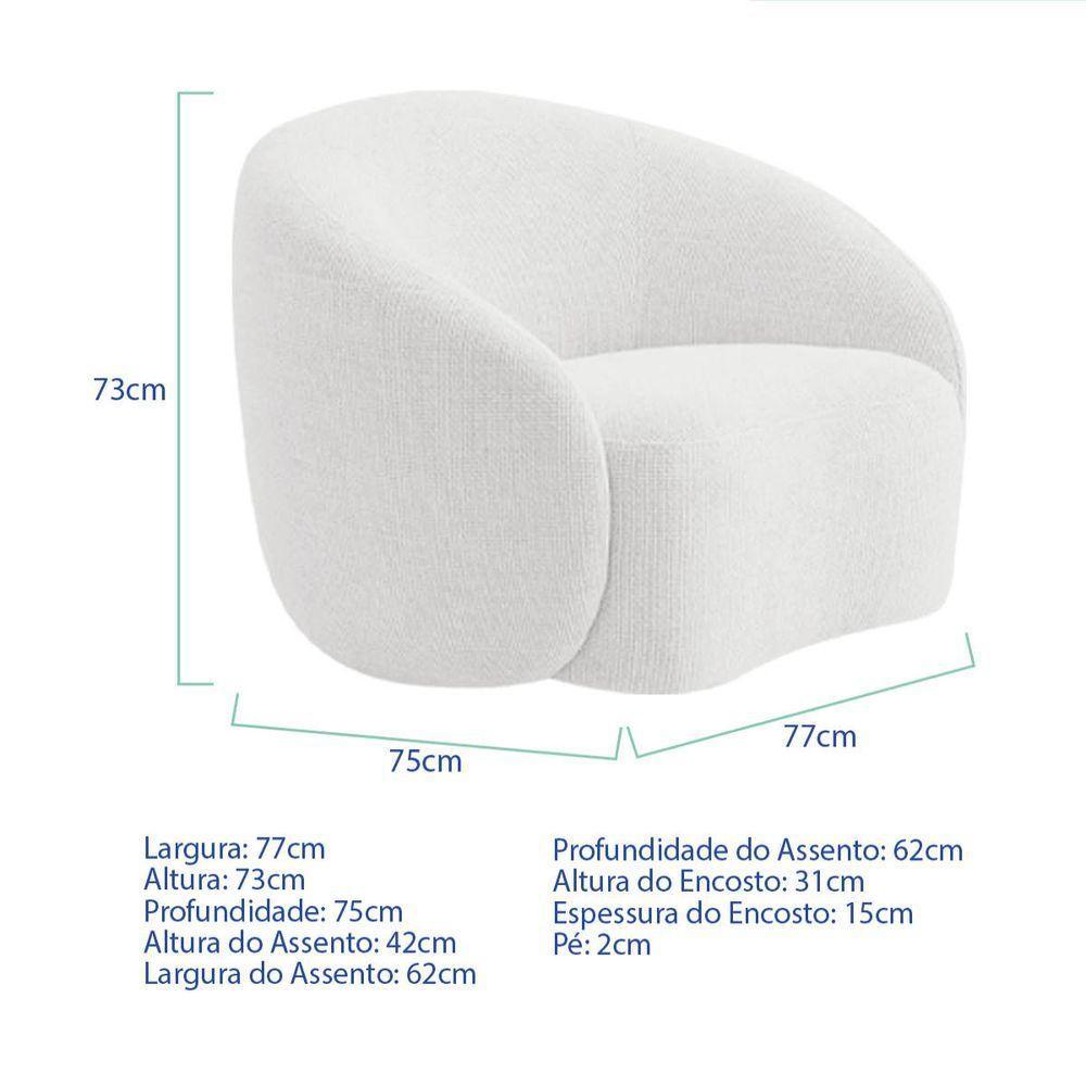 Kit Recamier Curvo Amsterdã 130cm E Poltrona Amore Luxo Bouclé Cor Branco - 10