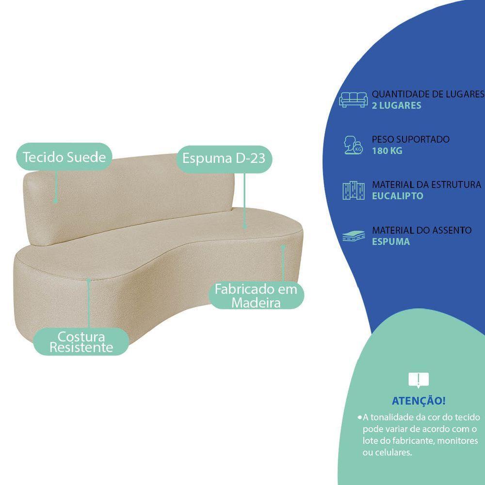 Sofá Curvo 2 Lugares Amsterdã 140cm Suede Cor Bege - 4