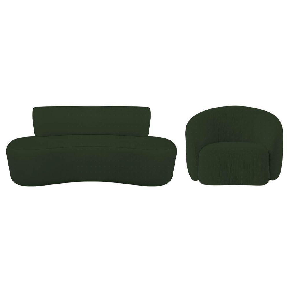 Kit Recamier Curvo Amsterdã 130cm E Poltrona Amore Luxo Linho Cor Verde - 5