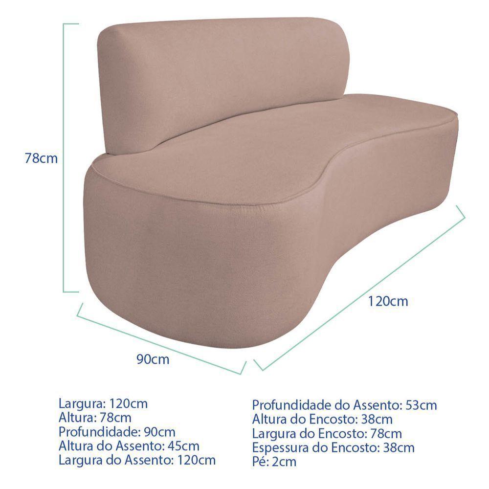 Kit Recamier Curvo Amsterdã 120cm E 2 Poltronas Amore Luxo Linho Cor Rosê - 3