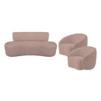 Kit Recamier Curvo Amsterdã 120cm E 2 Poltronas Amore Luxo Linho Cor Rosê - 2