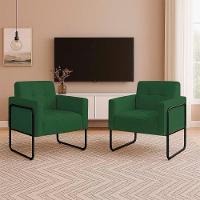 Poltrona Sala Industrial Alta Tubo Preto Kit 2 Elisa Suede Verde D03 - D'rossi - 1