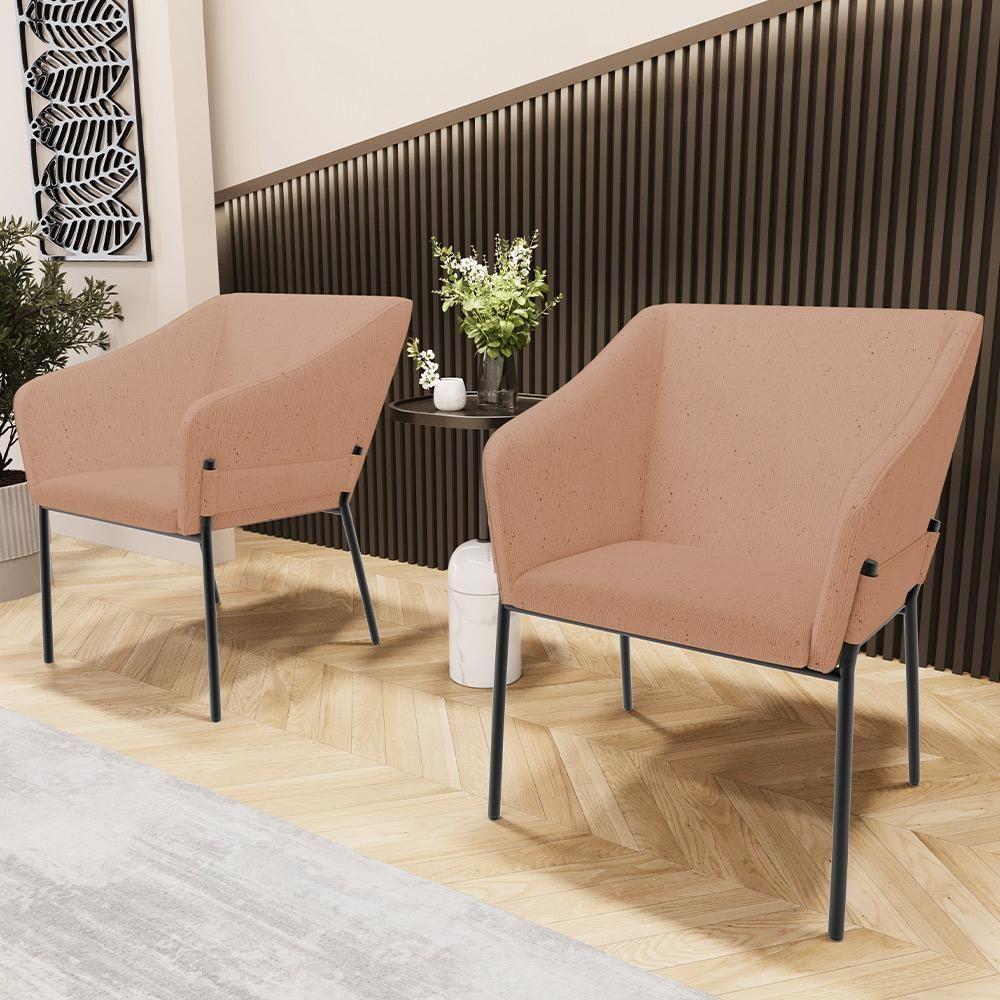 Kit 2 Cadeiras Para Sala De Jantar Estar Living Olívia L02 Linho Rosê - Lyam Decor - 2