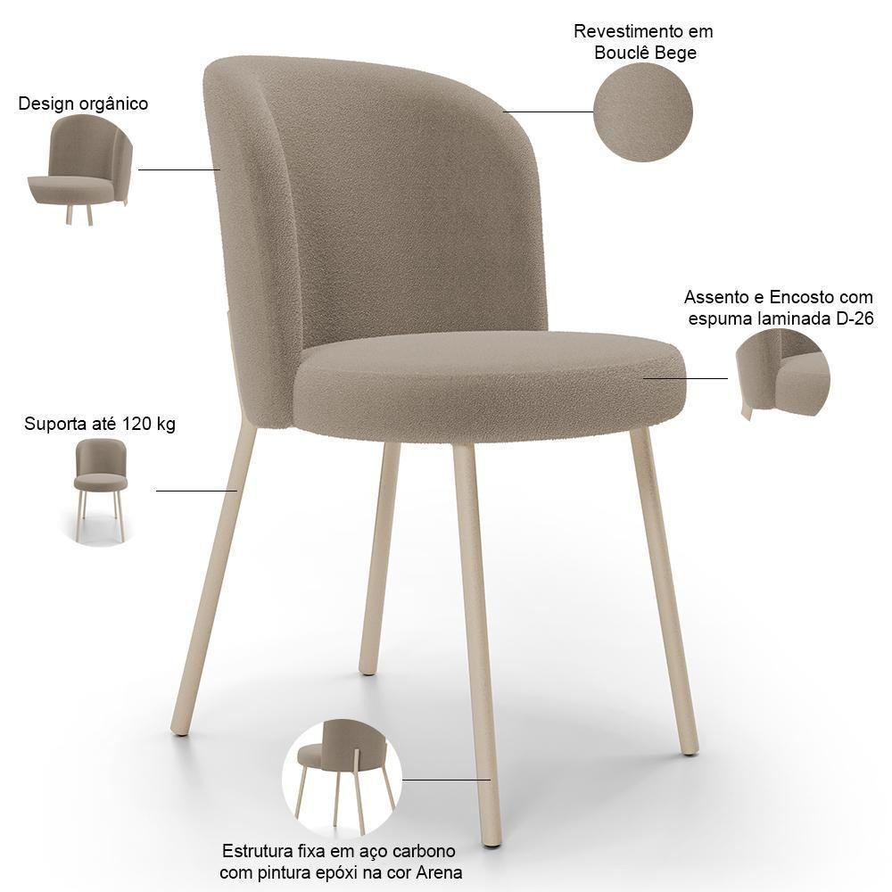 Kit 04 Cadeiras Para Sala De Jantar Cozinha Estofada Gavi Arena L02 Bouclê Bege - Lyam Decor - 4