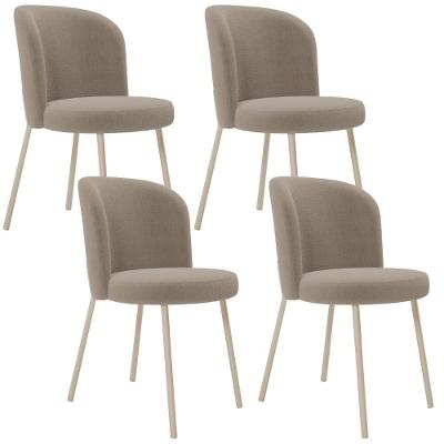Kit 04 Cadeiras Para Sala De Jantar Cozinha Estofada Gavi Arena L02 Bouclê Bege - Lyam Decor