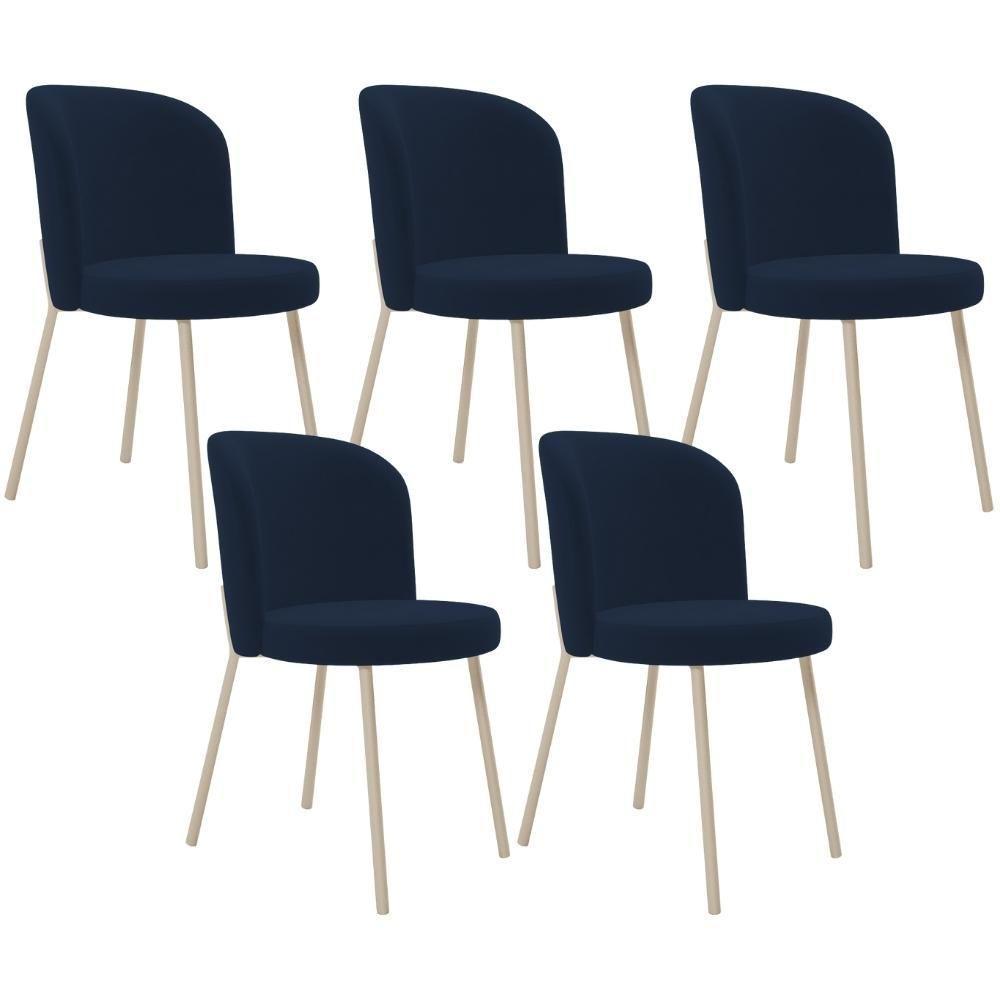 Kit 05 Cadeiras Para Sala De Jantar Cozinha Estofada Gavi Arena L02 Suede Azul Marinho - Lyam Decor - 1