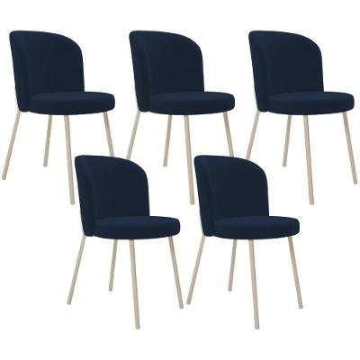 Kit 05 Cadeiras Gavi Estrutura em Aço com Assento em Suede Azul para Sala de Jantar
