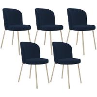 Kit 05 Cadeiras Para Sala De Jantar Cozinha Estofada Gavi Arena L02 Suede Azul Marinho - Lyam Decor - 1