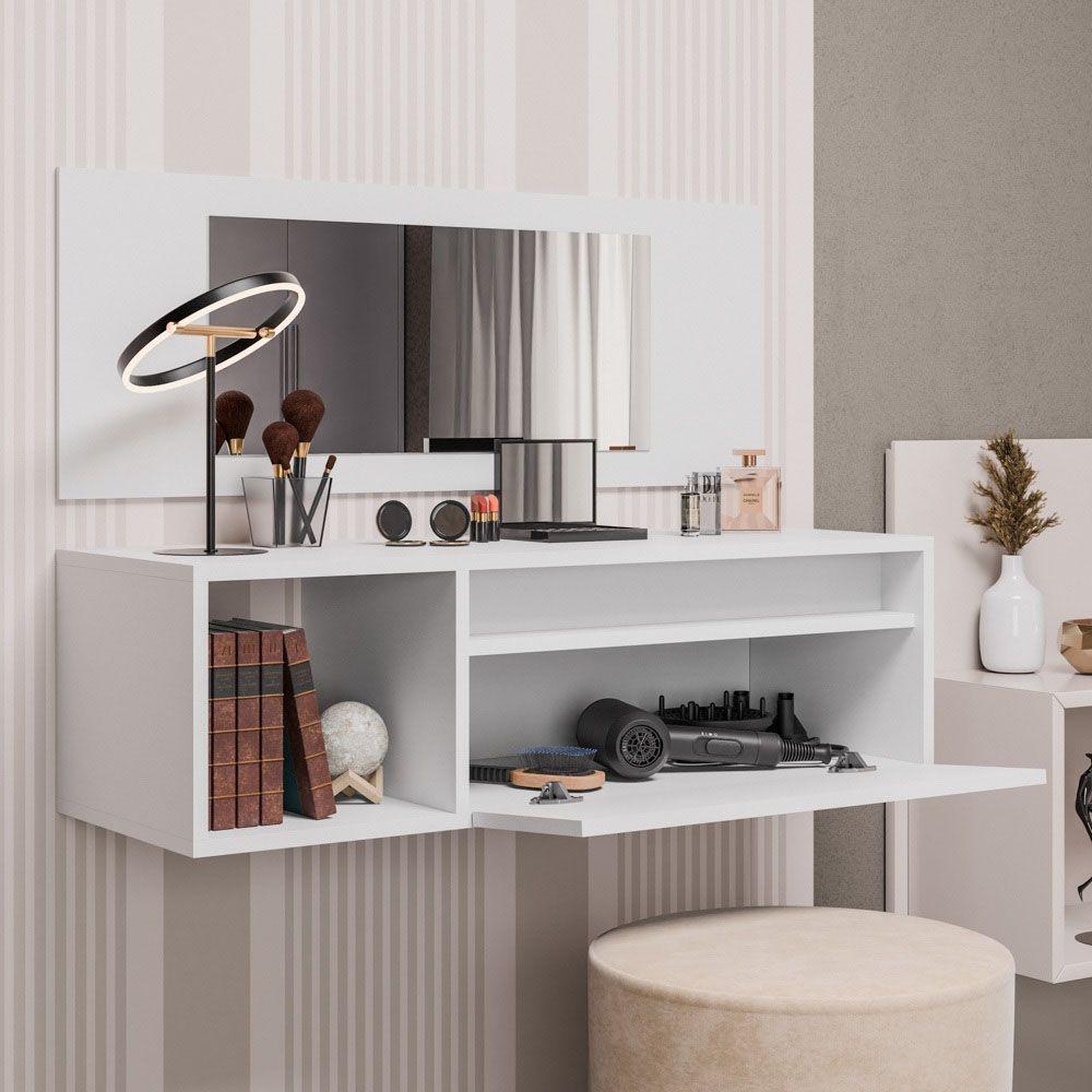 Penteadeira Camarim Eva Suspensa Com Espelho 1 Porta - Ssx Multicoisas Cor Branco - 3