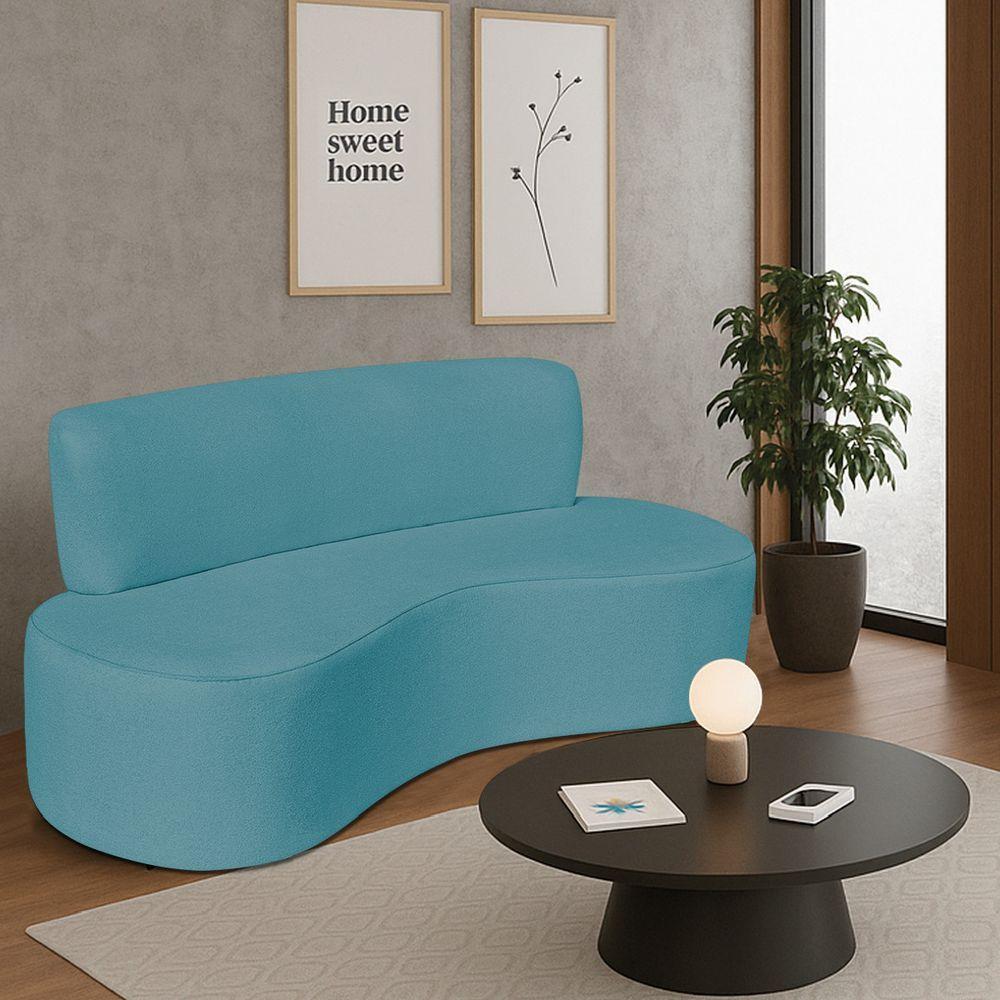 Sofá Curvo 4 Lugares Amsterdã 200cm Suede Cor Azul Turquesa - 1