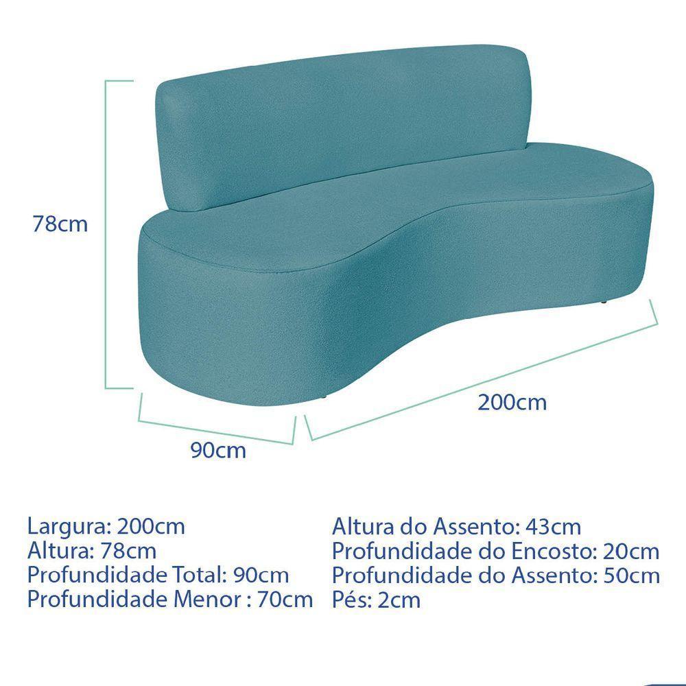 Sofá Curvo 4 Lugares Amsterdã 200cm Suede Cor Azul Turquesa - 3