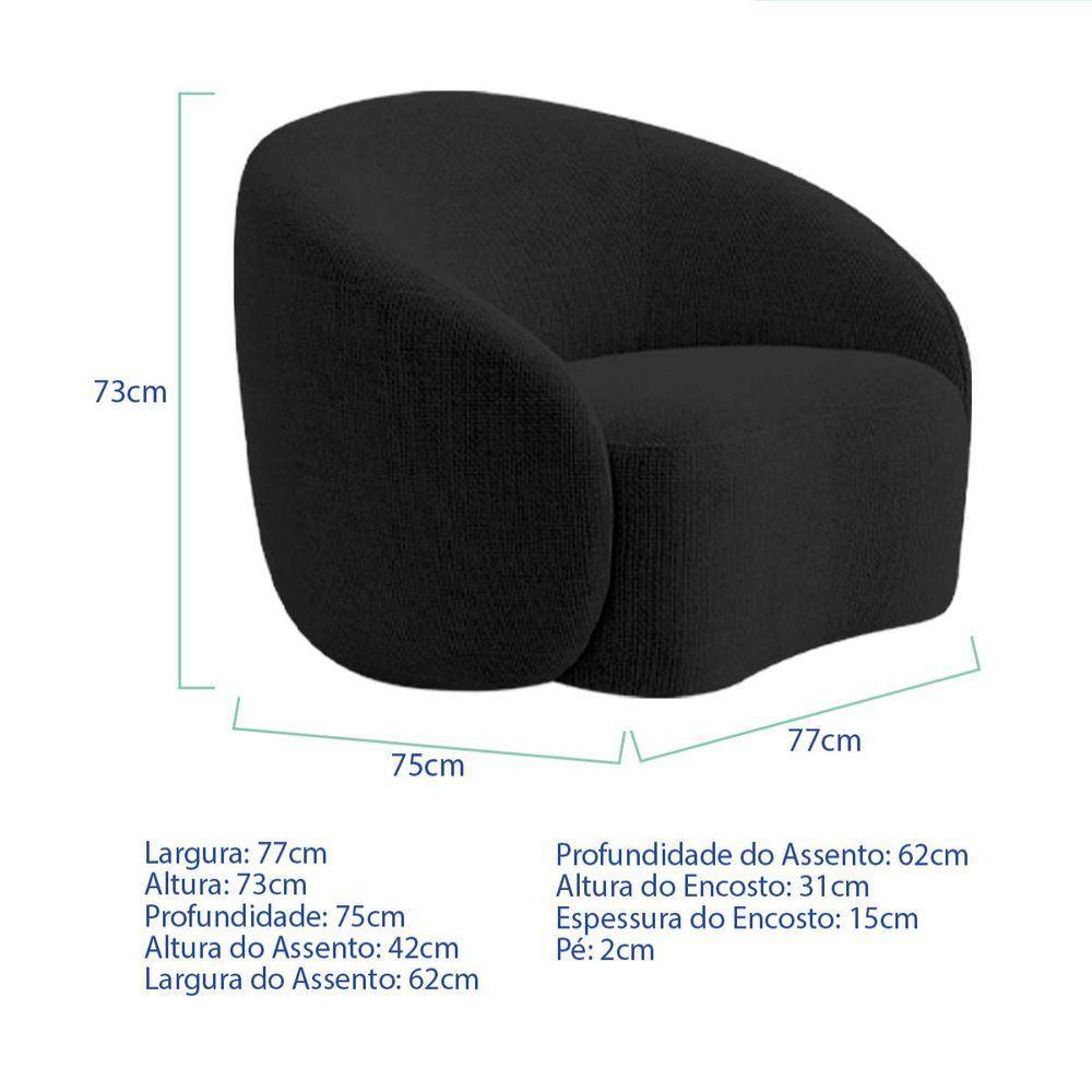 Kit Recamier Curvo Amsterdã 130cm E Poltrona Amore Luxo Linho Cor Preto - 4