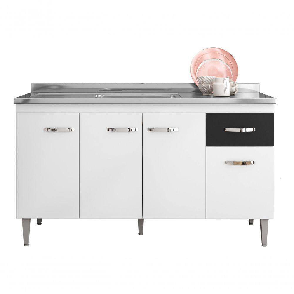 Armário Balcão Gabinete Multiuso Gabriela S/t 150cm Cor Branco/preto - 1