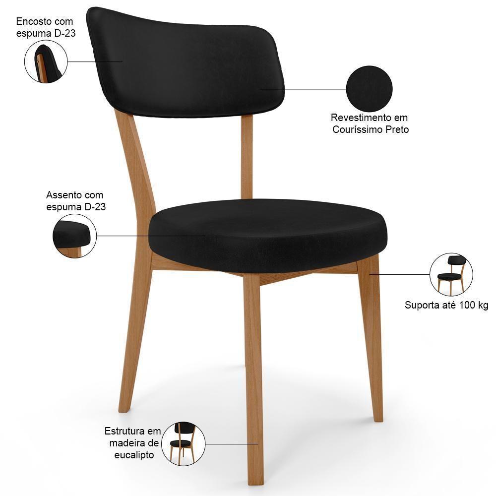 Kit 08 Cadeiras Decorativa Estofada Sala De Jantar Base Madeira Roy L02 Couríssimo Preto - Lyam - 4
