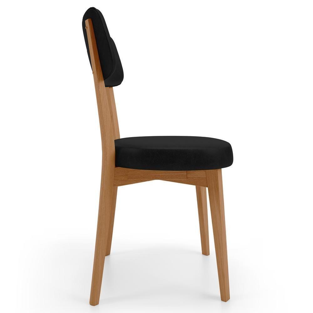 Kit 08 Cadeiras Decorativa Estofada Sala De Jantar Base Madeira Roy L02 Couríssimo Preto - Lyam - 6