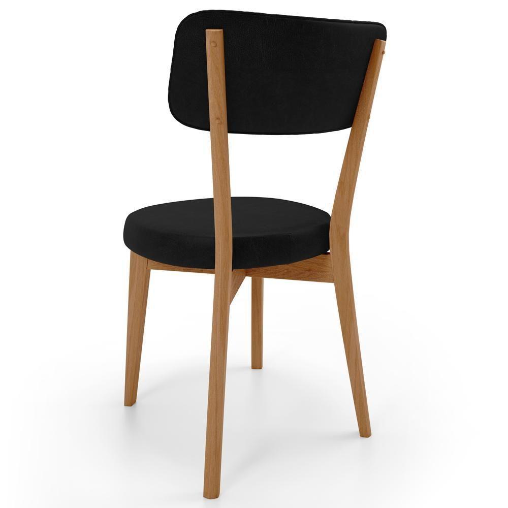 Kit 08 Cadeiras Decorativa Estofada Sala De Jantar Base Madeira Roy L02 Couríssimo Preto - Lyam - 7