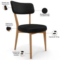 Kit 08 Cadeiras Decorativa Estofada Sala De Jantar Base Madeira Roy L02 Couríssimo Preto - Lyam
