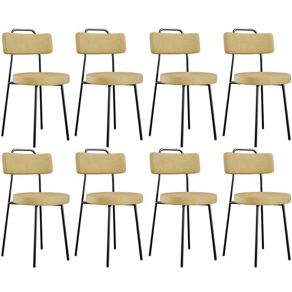 Kit 08 Cadeiras Decorativas Estofada Sala De Jantar Barcelona L02 Couríssimo Casco Fendi - Lyam Decor - 1