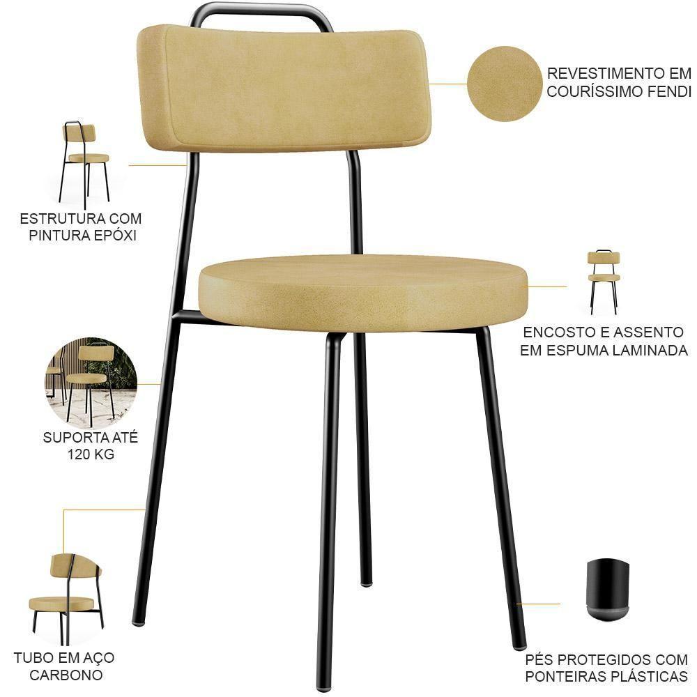 Kit 08 Cadeiras Decorativas Estofada Sala De Jantar Barcelona L02 Couríssimo Casco Fendi - Lyam Decor - 4