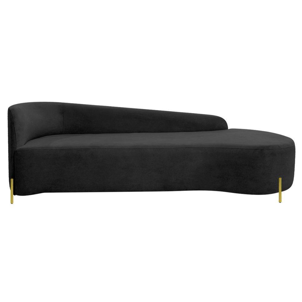 Divã Recamier Orgânico França 220cm Lado Dir Pés Metal Dourado Linho Cor Preto - 7