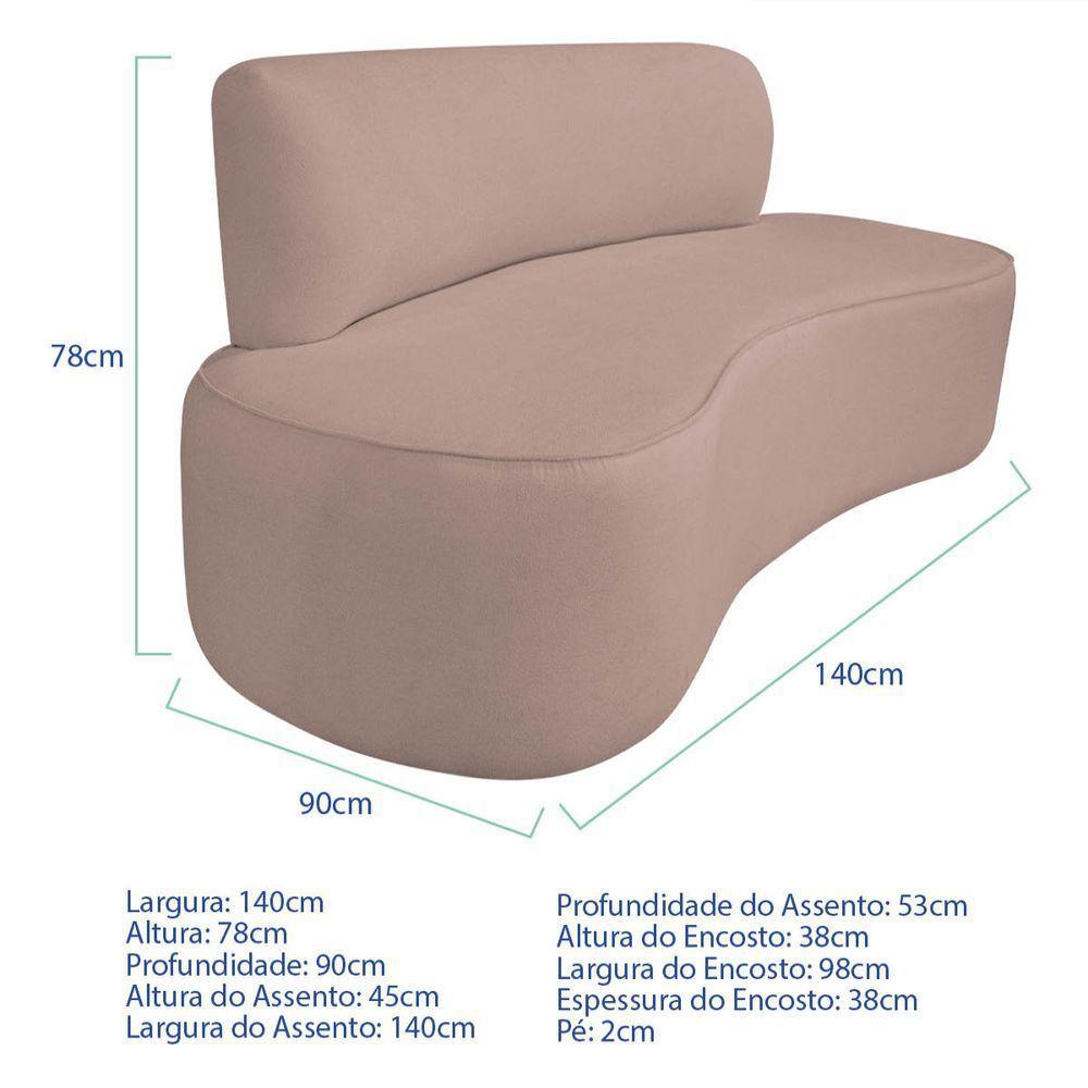 Kit Recamier Curvo Amsterdã 140cm E 2 Poltronas Amore Luxo Linho Cor Rosê - 10