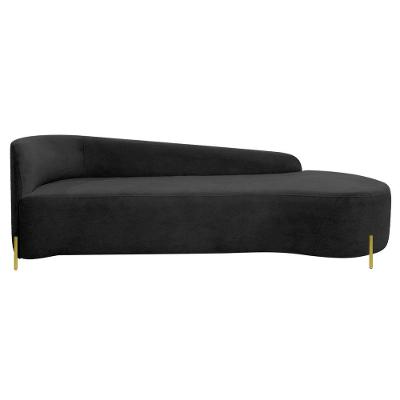 Divã Recamier Orgânico França 220cm Lado Dir Pés Metal Dourado Linho Cor Preto