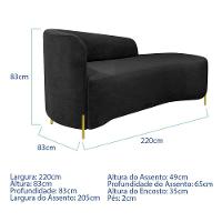 Divã Recamier Orgânico França 220cm Lado Dir Pés Metal Dourado Linho Cor Preto - 3