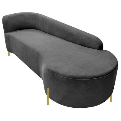 Divã Recamier Orgânico França 220cm Lado Dir Pés Metal Dourado Linho Cor Cinza Escuro