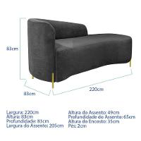 Divã Recamier Orgânico França 220cm Lado Dir Pés Metal Dourado Linho Cor Cinza Escuro - 5