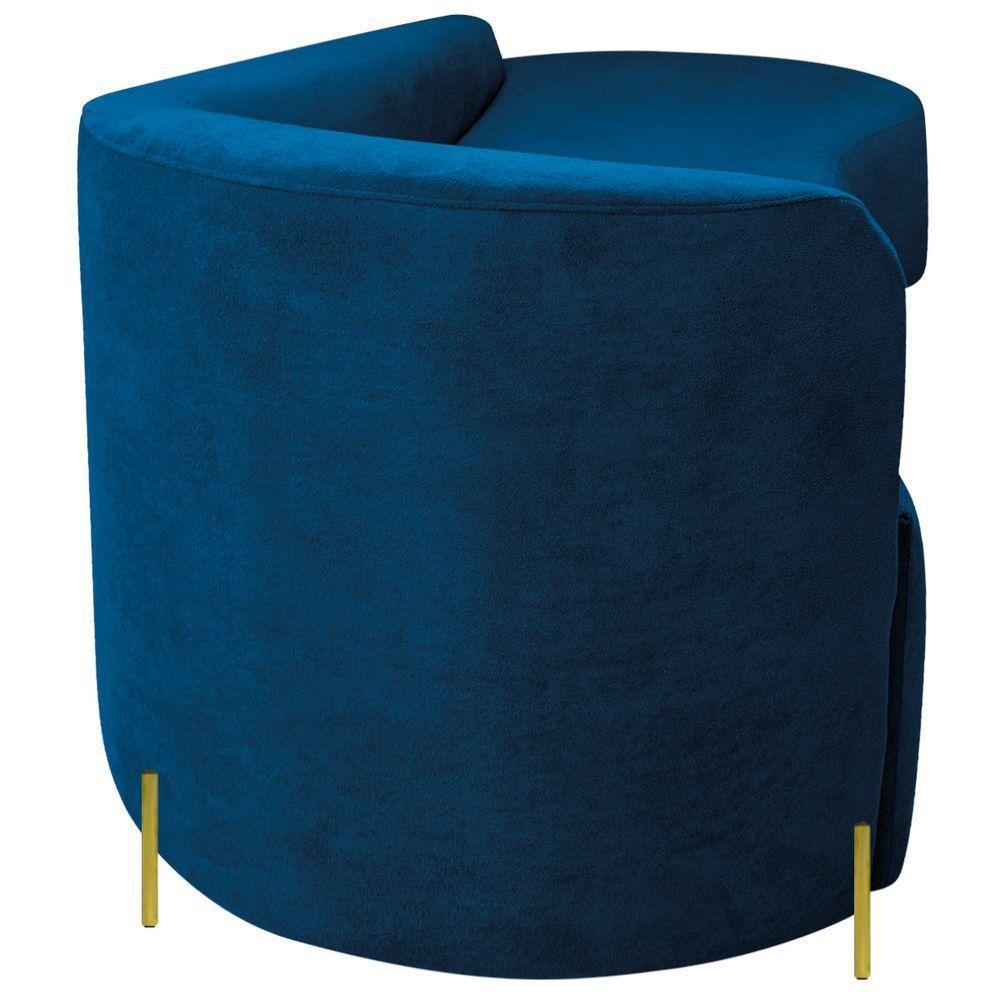 Divã Recamier Orgânico França 220cm Lado Dir Pés Metal Dourado Linho Cor Azul Royal - 6