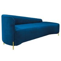 Divã Recamier Orgânico França 220cm Lado Dir Pés Metal Dourado Linho Cor Azul Royal - 7