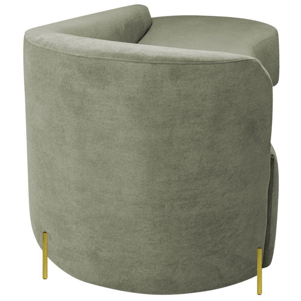 Divã Recamier Orgânico França 220cm Lado Dir Pés Metal Dourado Bouclé Cor Verde Oliva - 2
