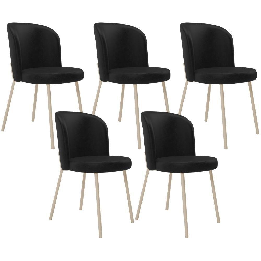 Kit 05 Cadeiras Para Sala De Jantar Cozinha Estofada Gavi Arena L02 Couríssimo Preto - Lyam Decor - 1