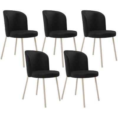 Kit 05 Cadeiras Para Sala De Jantar Cozinha Estofada Gavi Arena L02 Couríssimo Preto - Lyam Decor