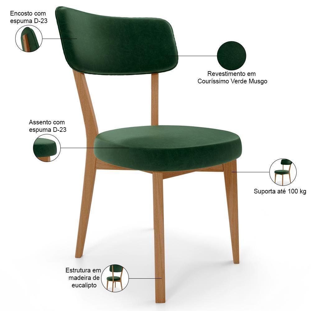 Kit 02 Cadeiras Decorativa Estofada Sala Jantar Base Madeira Roy L02 Couríssimo Verde Musgo - Lyam - 4