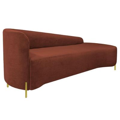 Divã Recamier Orgânico França 220cm Lado Dir Pés Metal Dourado Bouclé Cor Terracota