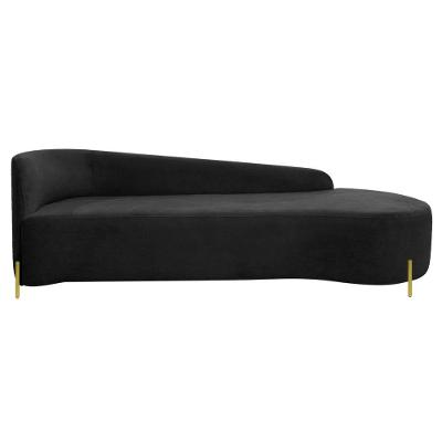 Divã Recamier Orgânico França 220cm Lado Dir Pés Metal Dourado Bouclé Cor Preto