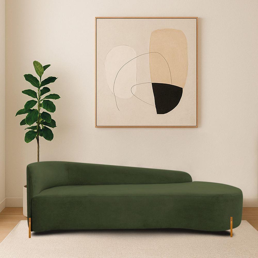 Divã Recamier Orgânico França 220cm Lado Dir Pés Madeira Linho Cor Verde - 5