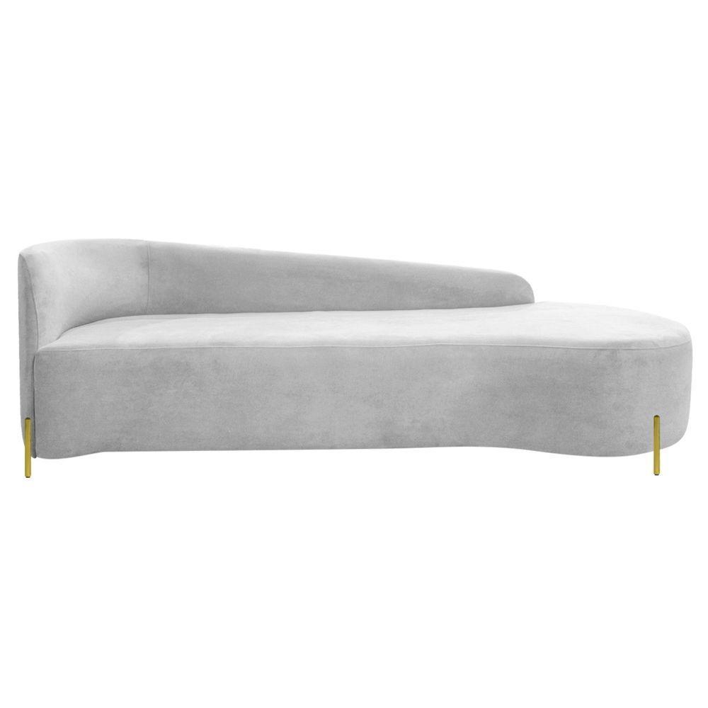 Divã Recamier Orgânico França 220cm Lado Dir Pés Metal Dourado Bouclé Cor Branco - 2