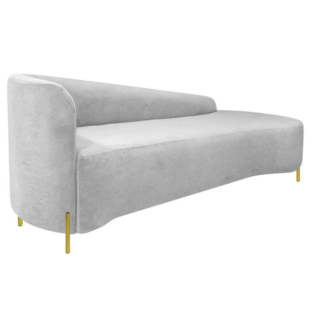 Divã Recamier Orgânico França 220cm Lado Dir Pés Metal Dourado Bouclé Cor Branco - 6