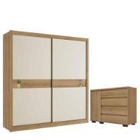 Guarda Roupa Casal Copenhagen 2 Portas Capuccino Off White Cacau Flex E Cômoda Com Porta Aurora Cappuccino - Thb - 1