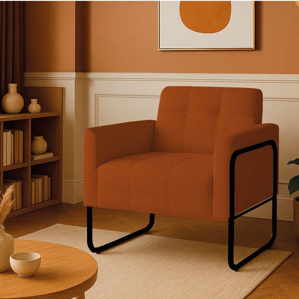 Poltrona Sala Industrial Alta Tubo Preto Elisa Bouclê D03 - D'rossi Cor Terra - 1