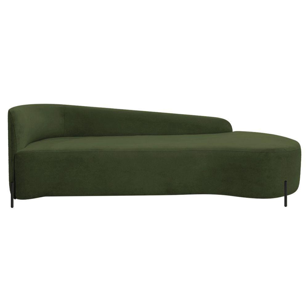 Divã Recamier Orgânico França 200cm Lado Dir Pés Metal Preto Linho Cor Verde - 7