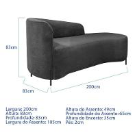 Divã Recamier Orgânico França 200cm Lado Dir Pés Metal Preto Linho Cor Cinza Escuro - 6