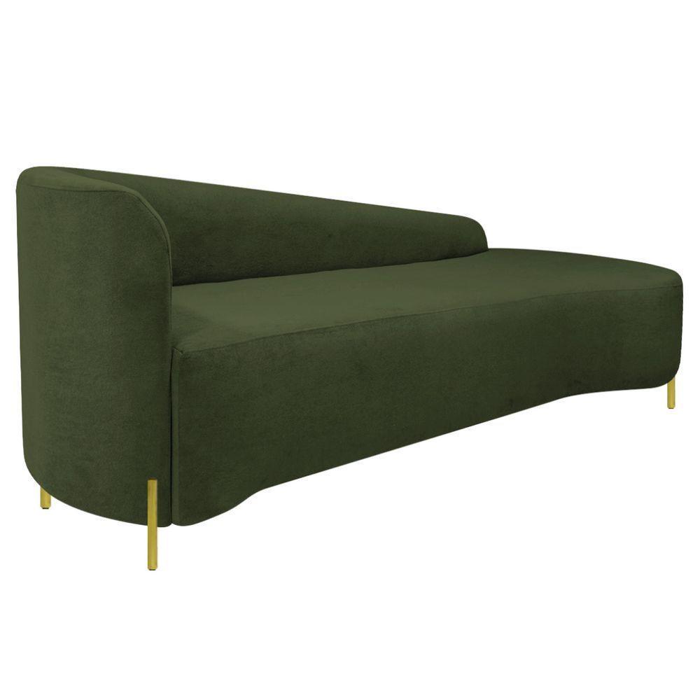 Divã Recamier Orgânico França 200cm Lado Dir Pés Metal Dourado Linho Cor Verde - 4