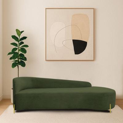 Divã Recamier Orgânico França 200cm Lado Dir Pés Metal Dourado Linho Cor Verde