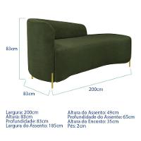 Divã Recamier Orgânico França 200cm Lado Dir Pés Metal Dourado Linho Cor Verde - 6