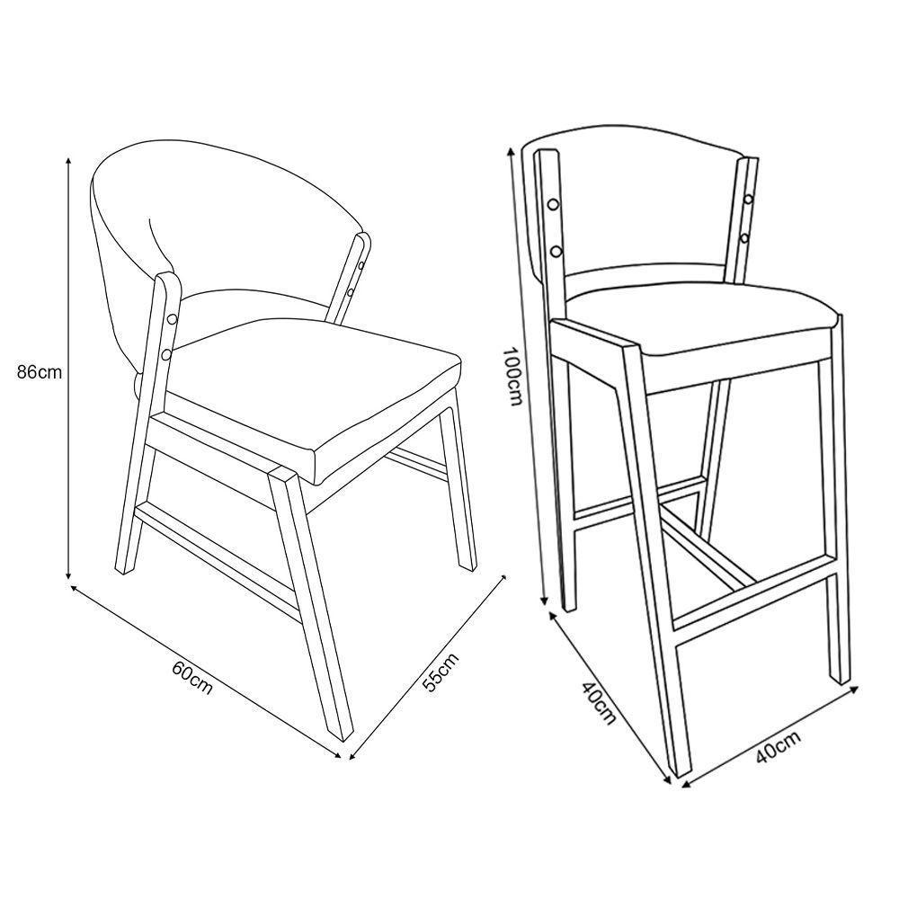 Kit 6 Cadeiras De Jantar Debora Com 2 Banquetas Ana Madeira Maciça Castanho Premium Linho Cinza - 4