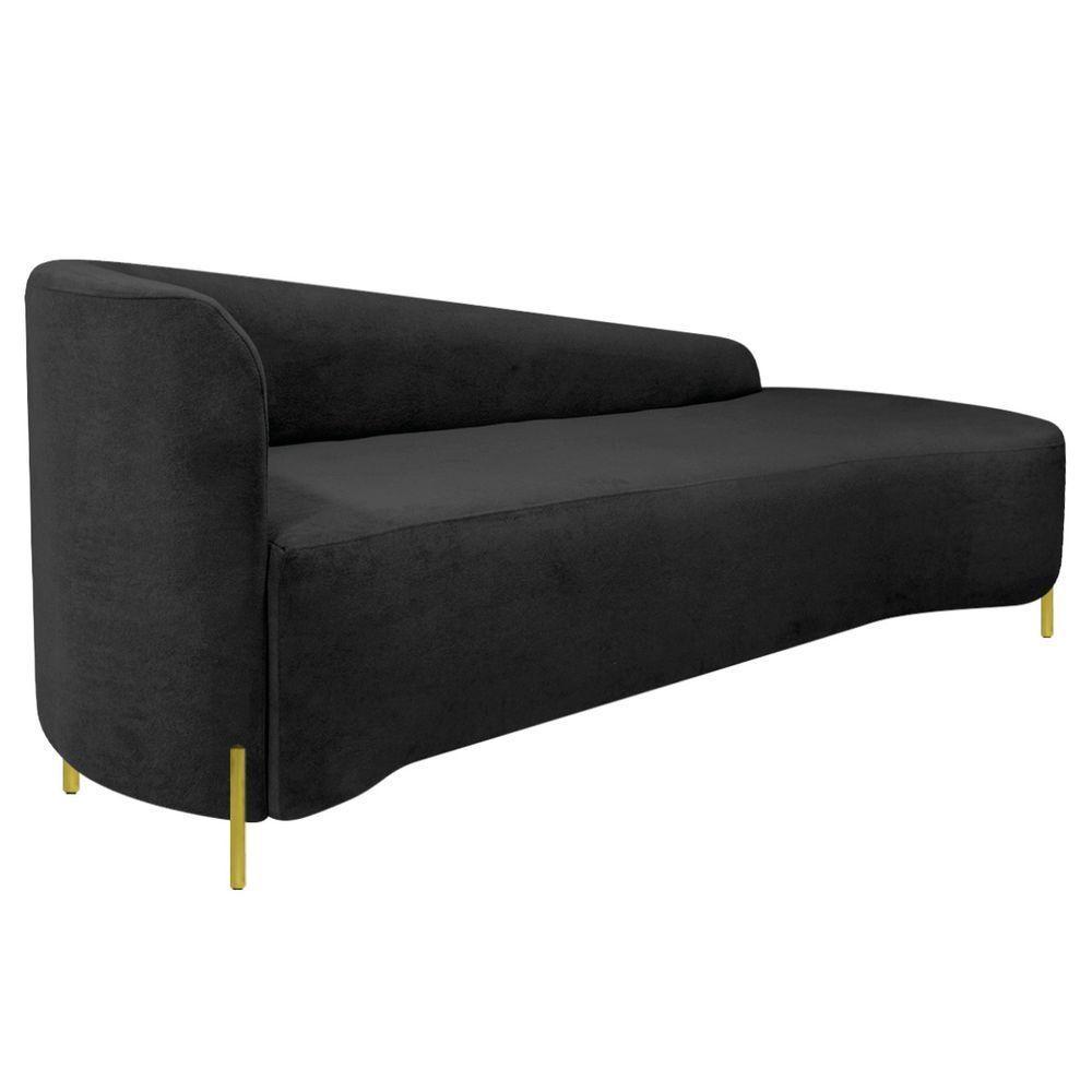 Divã Recamier Orgânico França 200cm Lado Dir Pés Metal Dourado Linho Cor Preto - 2